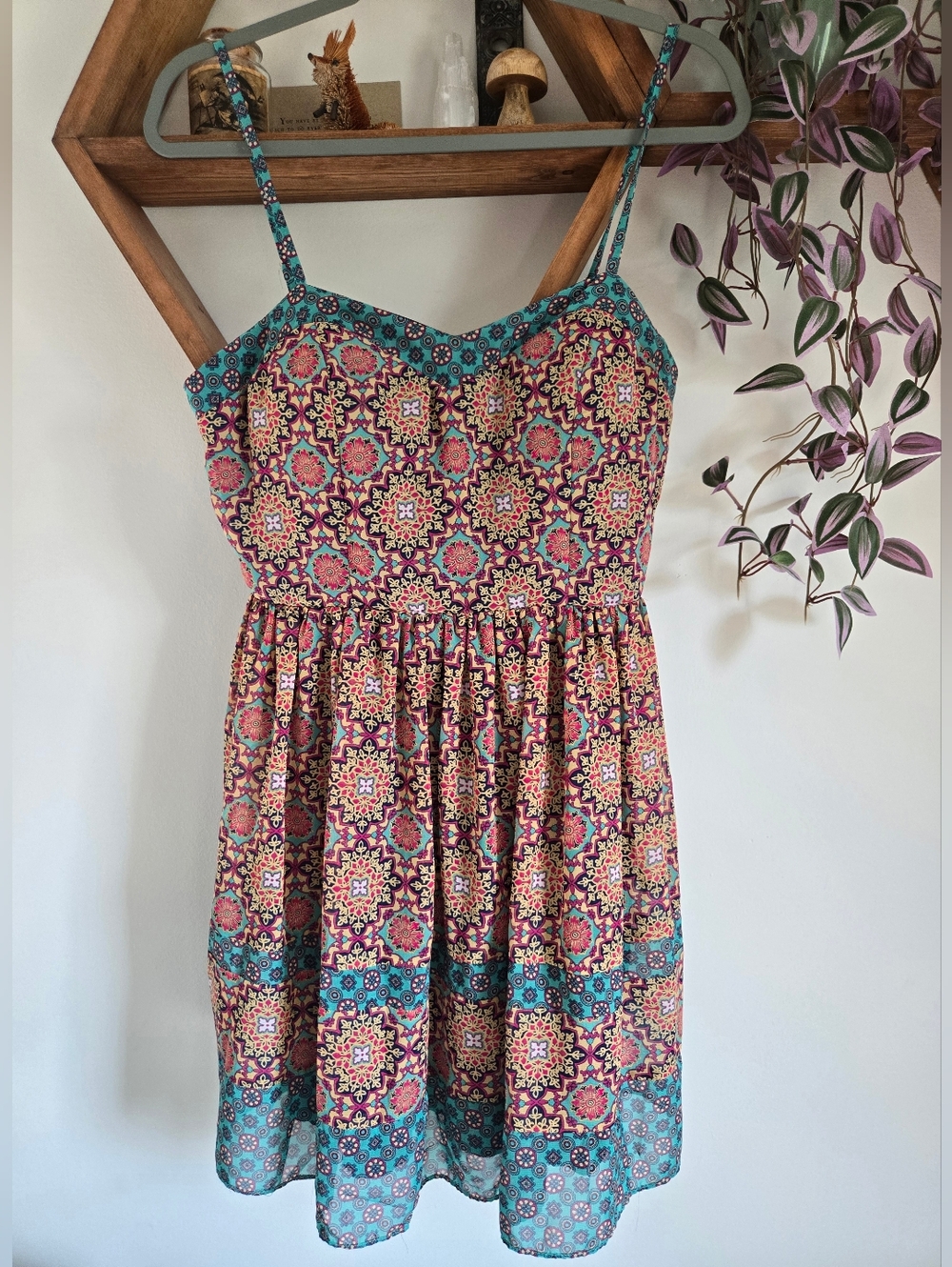 City Triangles Teal & Pink Printed Mini Sundress